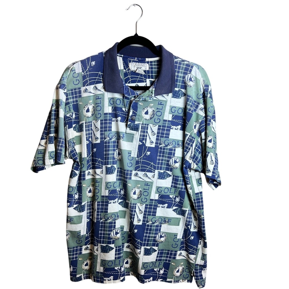 Vintage 90's Supreme Golf All Over Print Polo Shirt Blue Green Mens Large